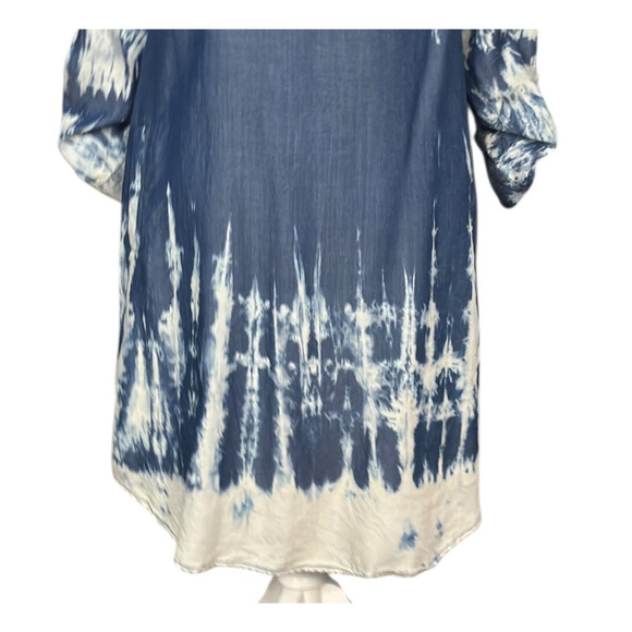 Soft Surroundings Tunic Dress Size Medium Tie Dye Blue Roll Tab Sleeves Boho - Picture 4 of 7